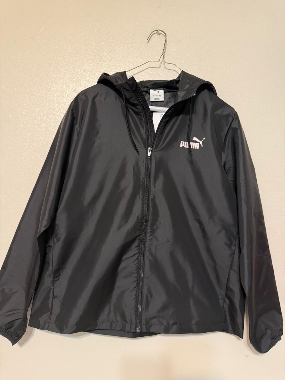Puma Kids Black Hooded Rain Jacket with Logo